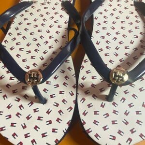Tommy Hilfiger Blue and White Flip Flops
